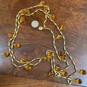 Long gold J.Crew necklace with orange crystal briollets
